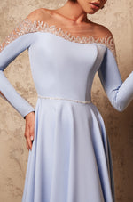 Long Glitter Sheer Sleeve Occasion Dress