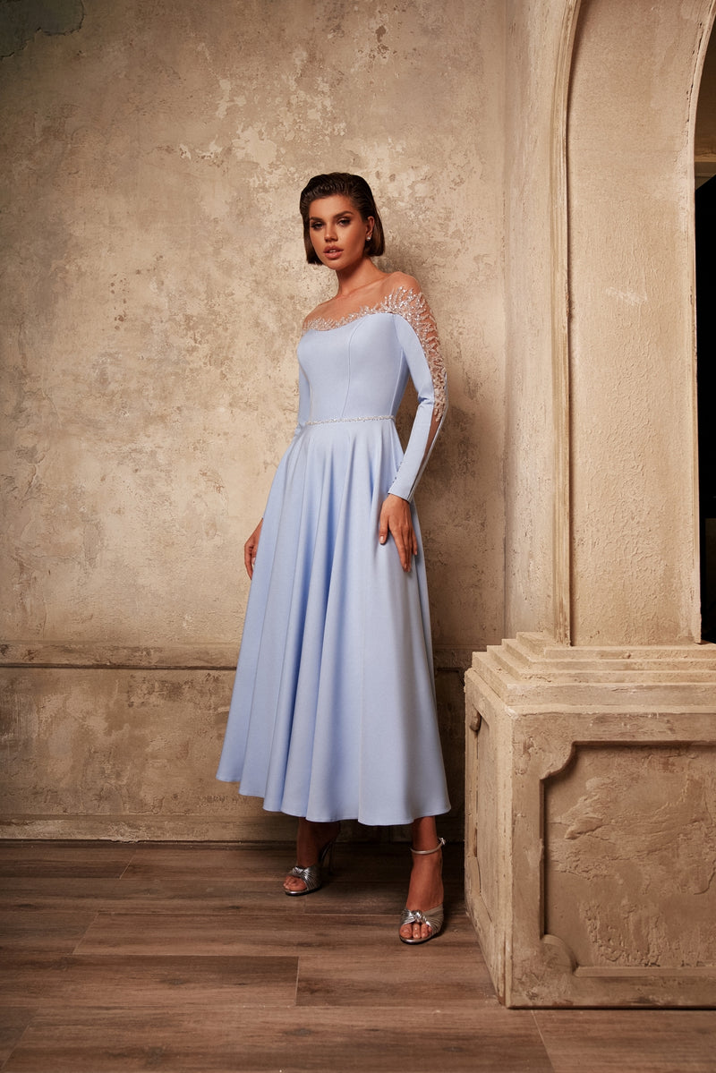 bridesmaid dresses with sheer sleeves Elegant Peach Bridesmaid Dress With Sheer Sleeves