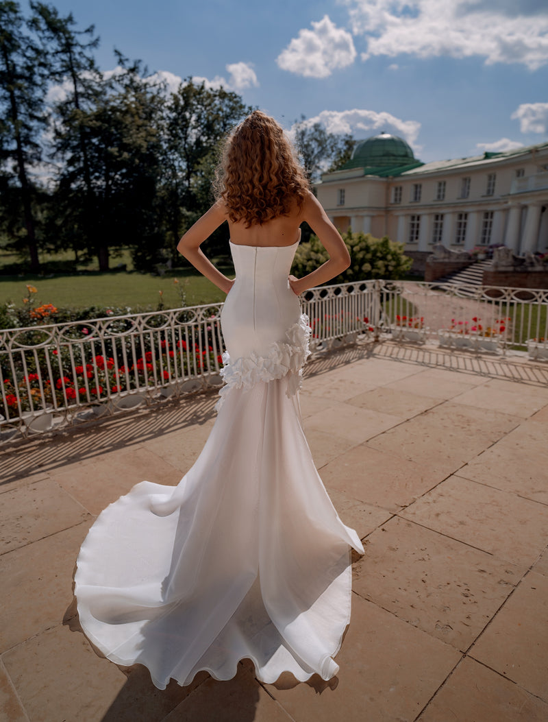 open lace back dress 2-in-1 Strapless Satin Mini Dress with Detachable Organza Skirt main image 1