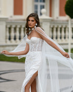 Sweetheart Corset Sleeveless Glitter Mermaid Dress with a Slit and Tulle Cape