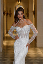Sweetheart Off-Shoulder Mermaid Glitter Wedding Dress with Beaded Choker