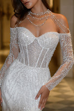 Sweetheart Off-Shoulder Mermaid Glitter Wedding Dress with Beaded Choker