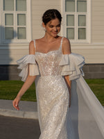 Robe de mariée féerique brillante avec manches amovibles