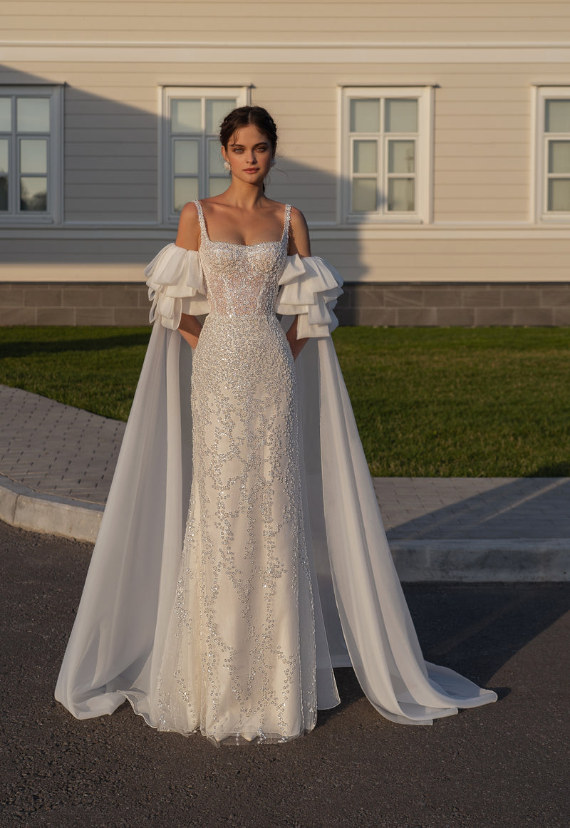 Fairy Shiny Wedding Dress with Removable Sleeves