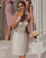 Short Strapless Sweetheart Glitter Bridal Dress