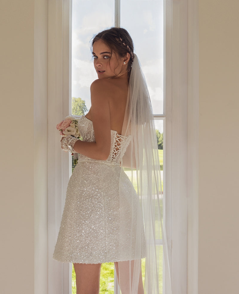 Short Strapless Sweetheart Glitter Bridal Dress HAREM's Brides Short Strapless Sweetheart Glitter Bridal Dress HAREM's Brides