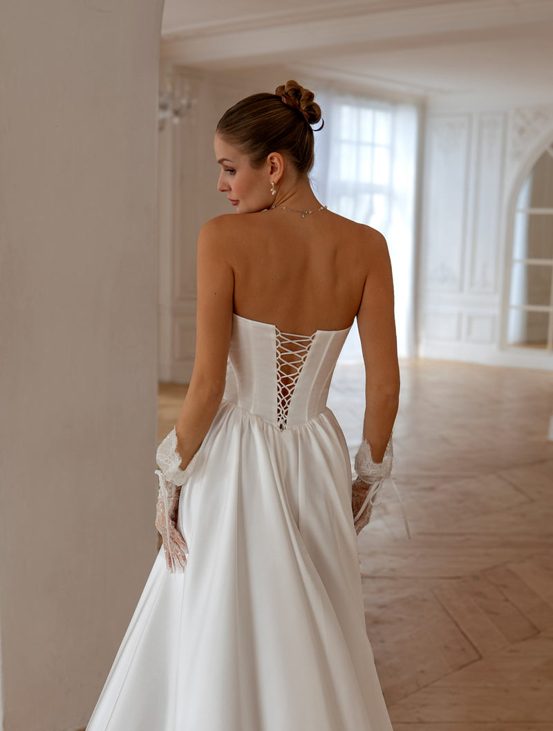 white christmas dresses Ohio | Champagne Strapless Corset Maxi Dress