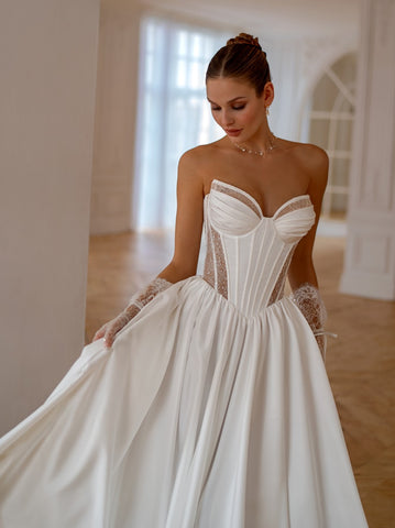 Lace-Panel Satin Corset Wedding Dress with Slit Lace-Panel Satin Corset Wedding Dress with Slit
