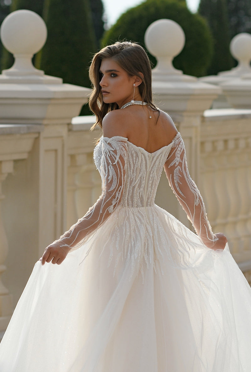 romantic off shoulder dress Elegant Ivory Off-Shoulder Bridal Gown with Romantic Slit Plus Size Size 14