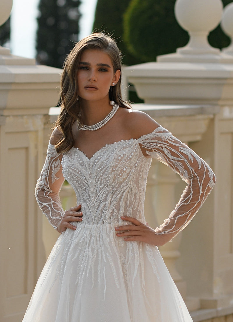 Celeste Romance Off-Shoulder A-Line Wedding Gown