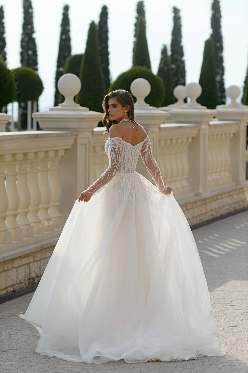 Celeste Romance Off-Shoulder A-Line Wedding Gown