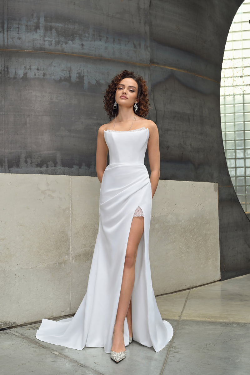 Robe de mariée minimaliste sirène sans bretelles