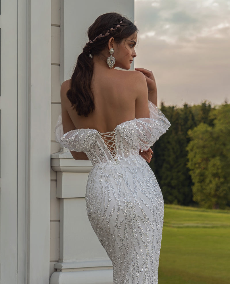 Shiny Off-the-Shoulder Mermaid Wedding Dress