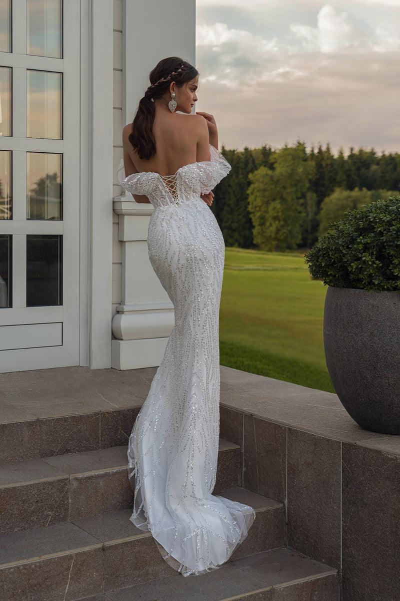 Shiny Off-the-Shoulder Mermaid Wedding Dress