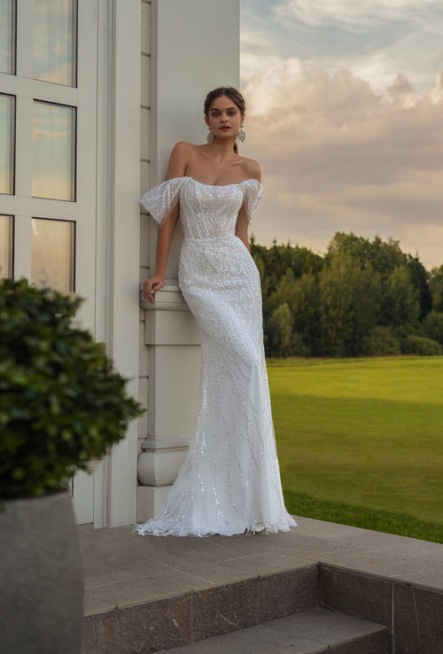 Shiny Off-the-Shoulder Mermaid Wedding Dress