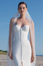 2 en 1: vestido de novia estilo sirena con escote corazón, botones delanteros y body extraíble