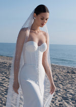 2 en 1: vestido de novia estilo sirena con escote corazón, botones delanteros y body extraíble