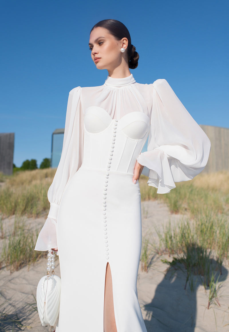 2in1: Sweatheart Mermaid Wedding Dress with Front Buttons and Removabl HAREM's Brides 2in1: Sweatheart Mermaid Wedding Dress with Front Buttons and Removabl HAREM's Brides