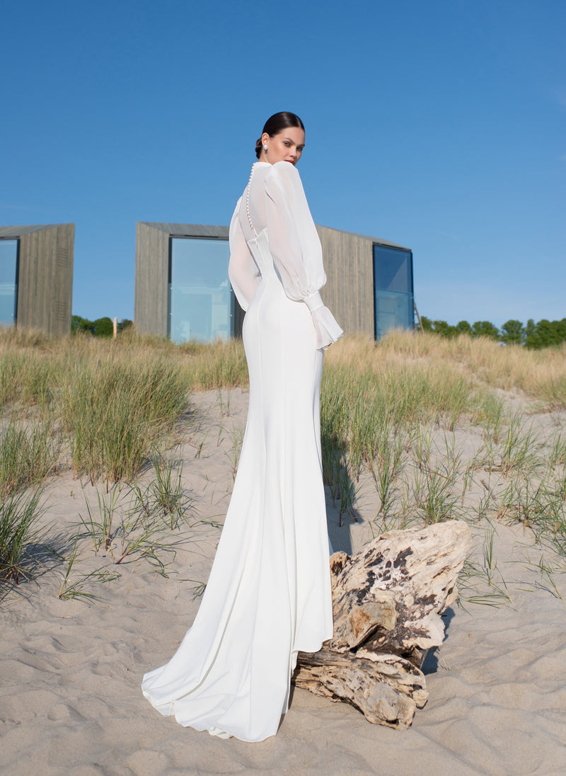 2en1 : Robe de mariée sirène en forme de cœur avec boutons sur le devant et body amovible