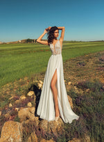 Robe de mariée trapèze sexy à col en V et dos ouvert