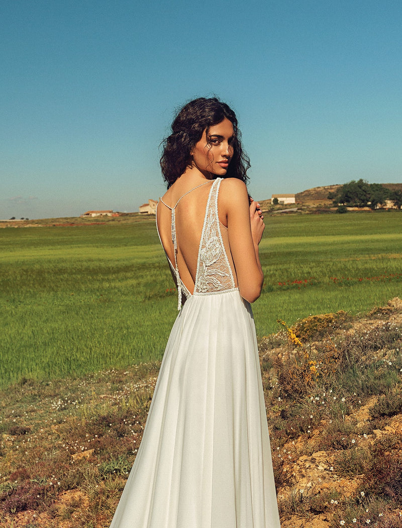 Sexy V-Neck Open Back A-Line Wedding Gown HAREM's Brides Sexy V-Neck Open Back A-Line Wedding Gown HAREM's Brides