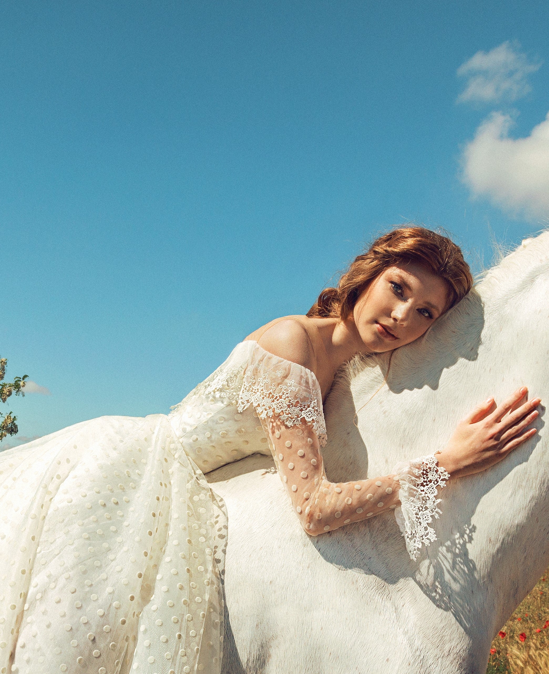 lace polka dot wedding dress Bohemian Boho Polka Dot Lace Wedding Dresses PW260