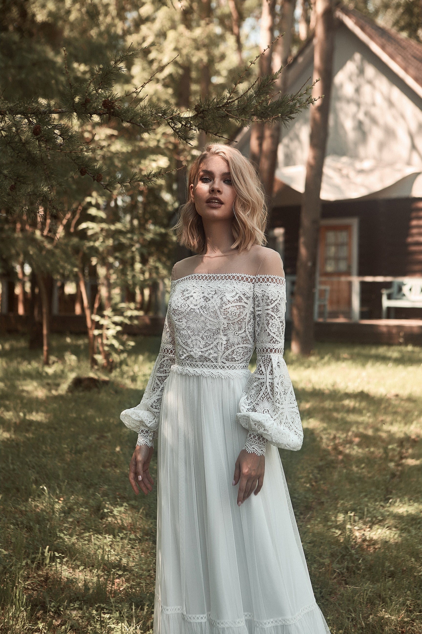 long sleeve off the shoulder a line wedding dress Off-Shoulder Long Sleeves Appliques Sparkly A-Line Wedding Dress Loveiss