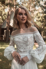 A-Line Wedding Dress with Off-Shoulder Long Sleeves