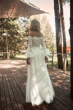 A-Line Wedding Dress with Off-Shoulder Long Sleeves