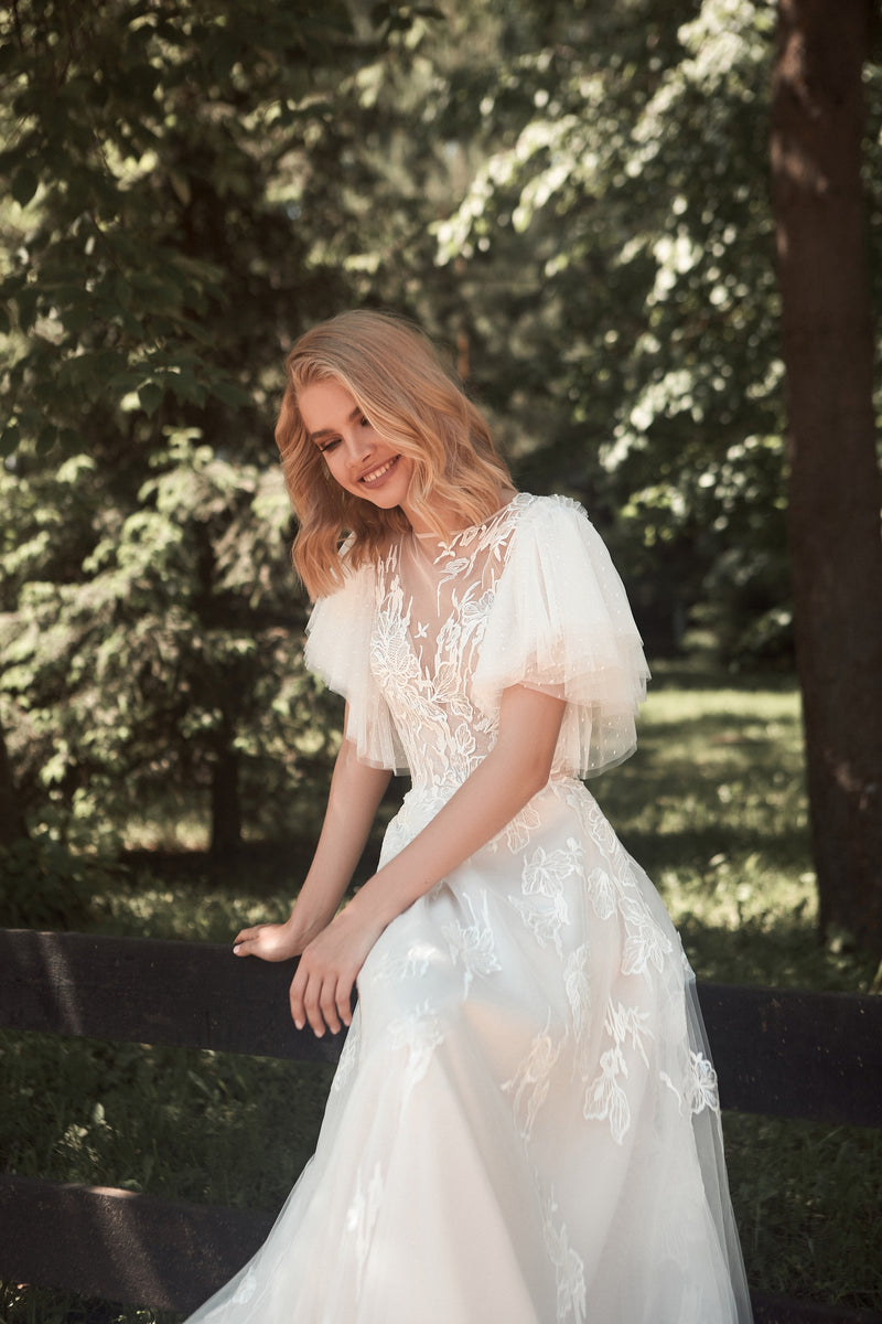 Butterfly Sleeve A-Line Chic Wedding Dress HAREM's Brides Butterfly Sleeve A-Line Chic Wedding Dress HAREM's Brides