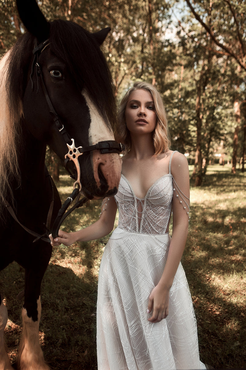Beaded Sleeve Sweetheart Lace Wedding Dress