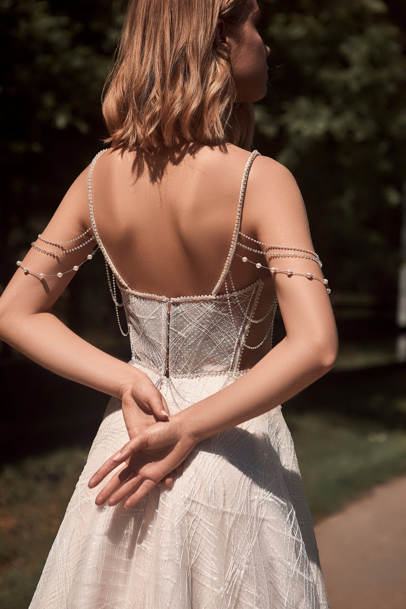 Beaded Sleeve Sweetheart Lace Wedding Dress