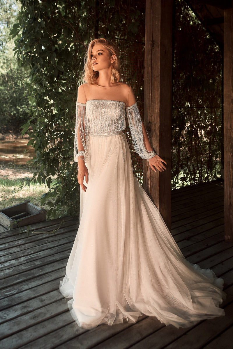 Robe de mariée trapèze unique à épaules dénudées