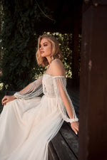 Unique Off-Shoulder A-Line Wedding Dress