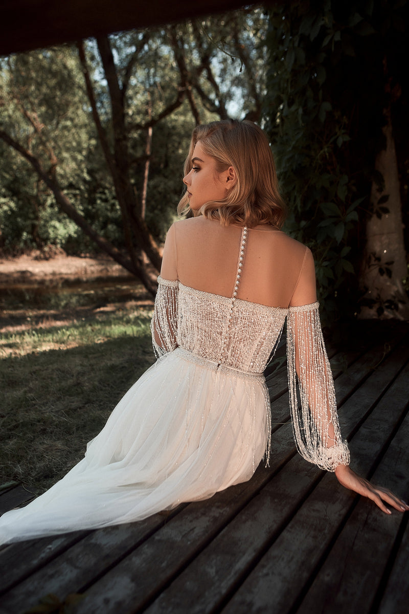 Unique Off-Shoulder A-Line Wedding Dress