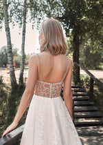 Spaghetti Strap Deep V-Neck Glitter Wedding Dress