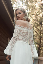 A-Line Wedding Dress with Off-Shoulder Long Sleeves