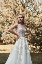 High Illusion Neck Sleeveless Glitter Wedding Dress