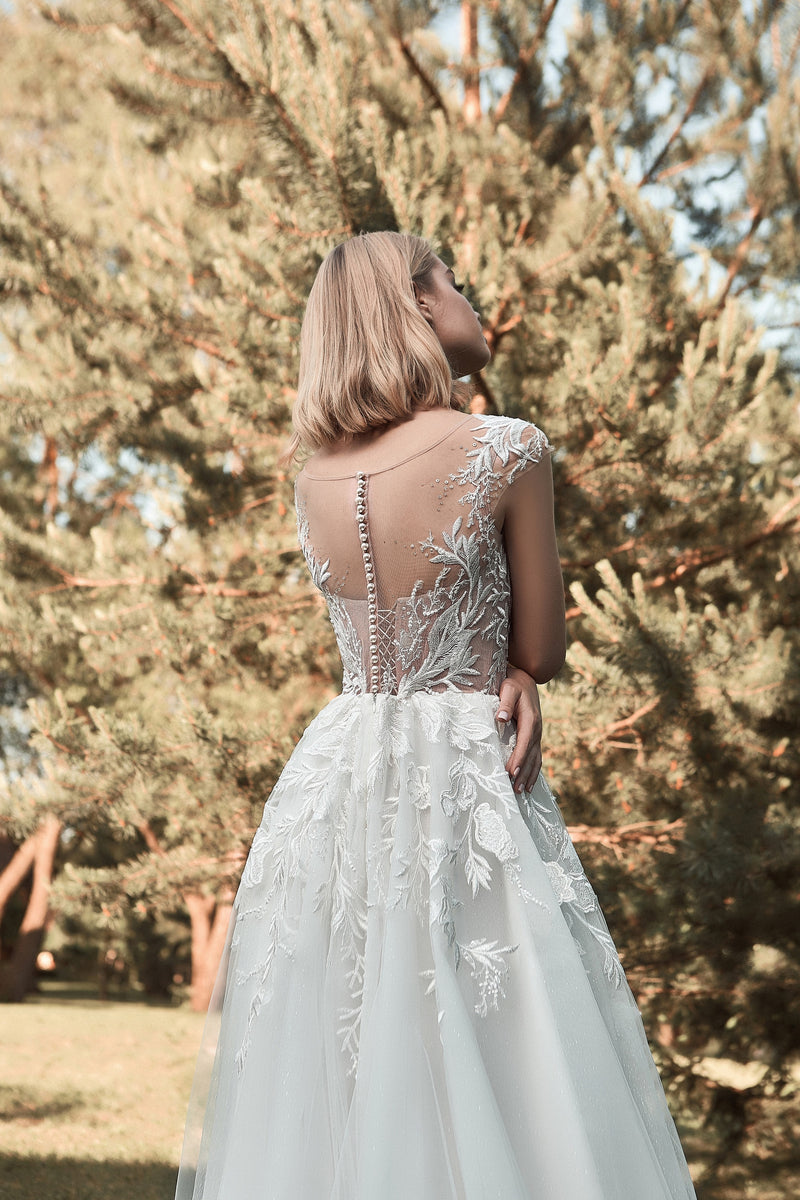High Illusion Neck Sleeveless Glitter Wedding Dress