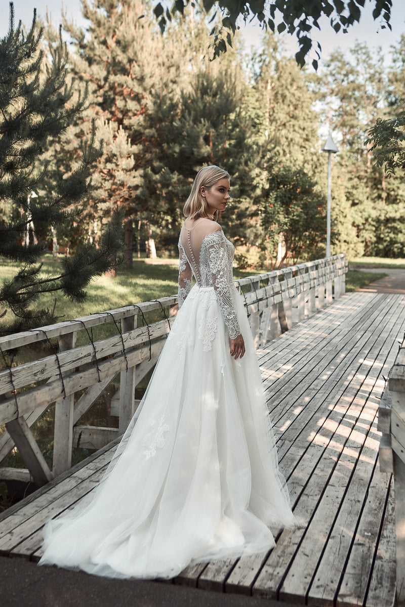 Off-Shoulder Long Sleeve Lace Wedding Dress