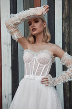 Polka Dot Sweetheart Wedding Gown with Removable Sleeves