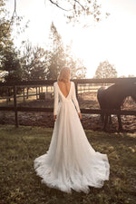 Robe de mariée élégante trapèze à manches longues
