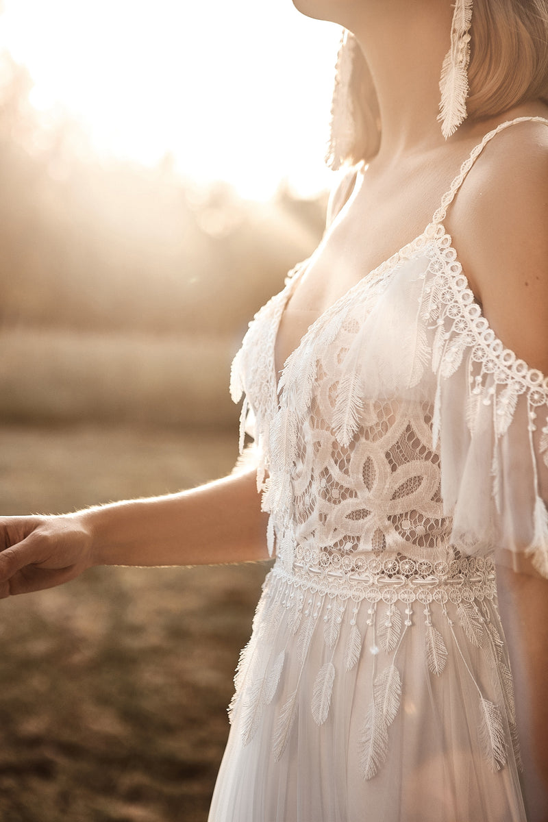 Simple Spaghetti Straps Chiffon Wedding Dresses Appliques Beach Bridal Gowns  - UCenter Dress
