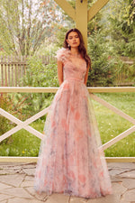 Elegant High Neck Long Prom Dress with 3D Flower