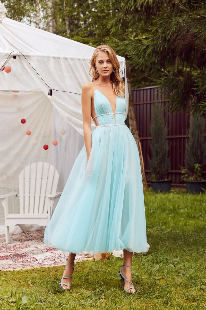 Midi Evening Dress with Illusion Neckline HAREM's Brides Midi Evening Dress with Illusion Neckline HAREM's Brides