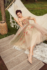 Strapless Tea Length Evening Dress