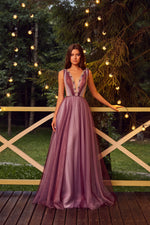 V-Neck Long Prom Dress with Embroidery