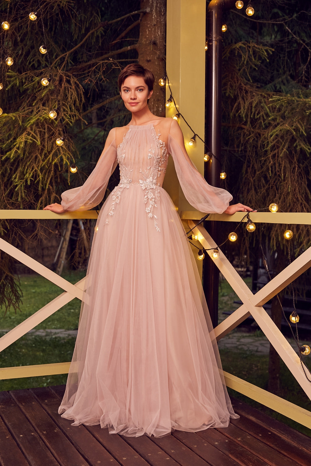 Long Prom Dress with Sheer Long Sleeves EU40 / Photo