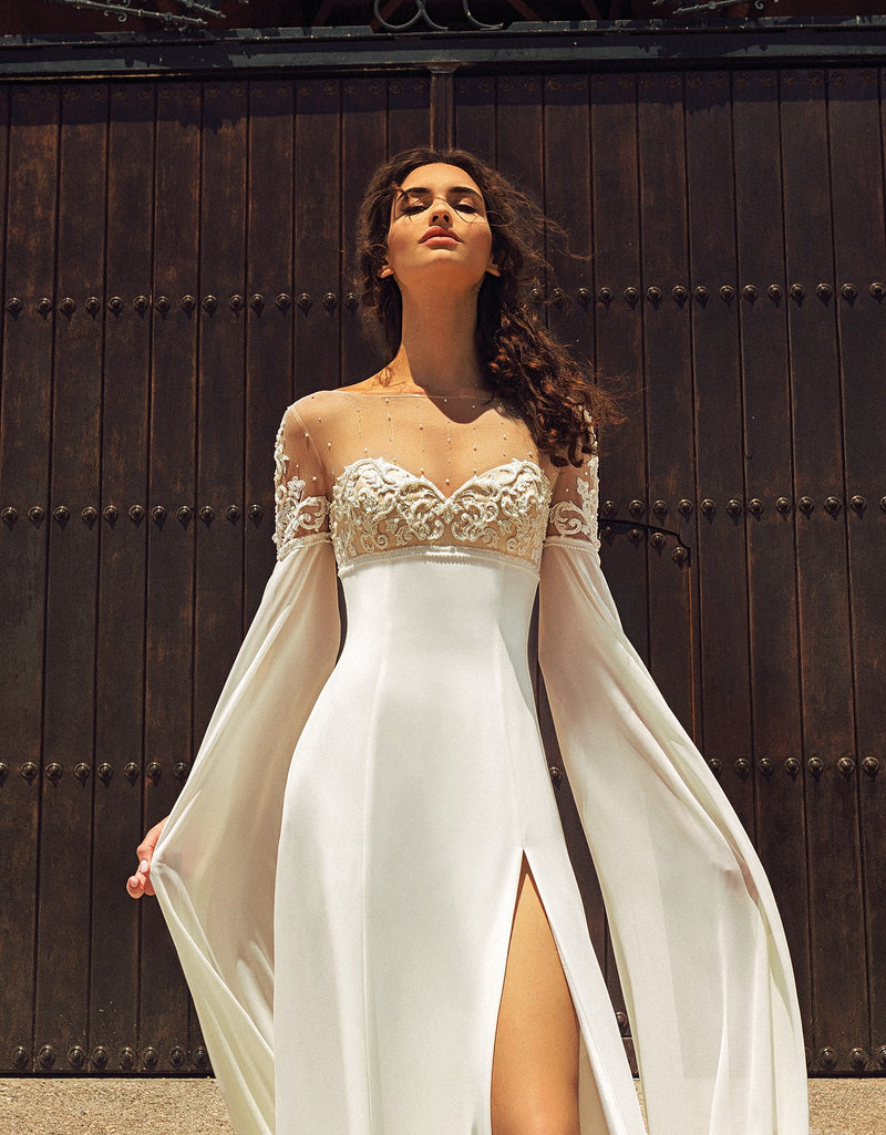 Sexy Wedding Gown with Long Angel Cape Sleeves – HAREM's Brides