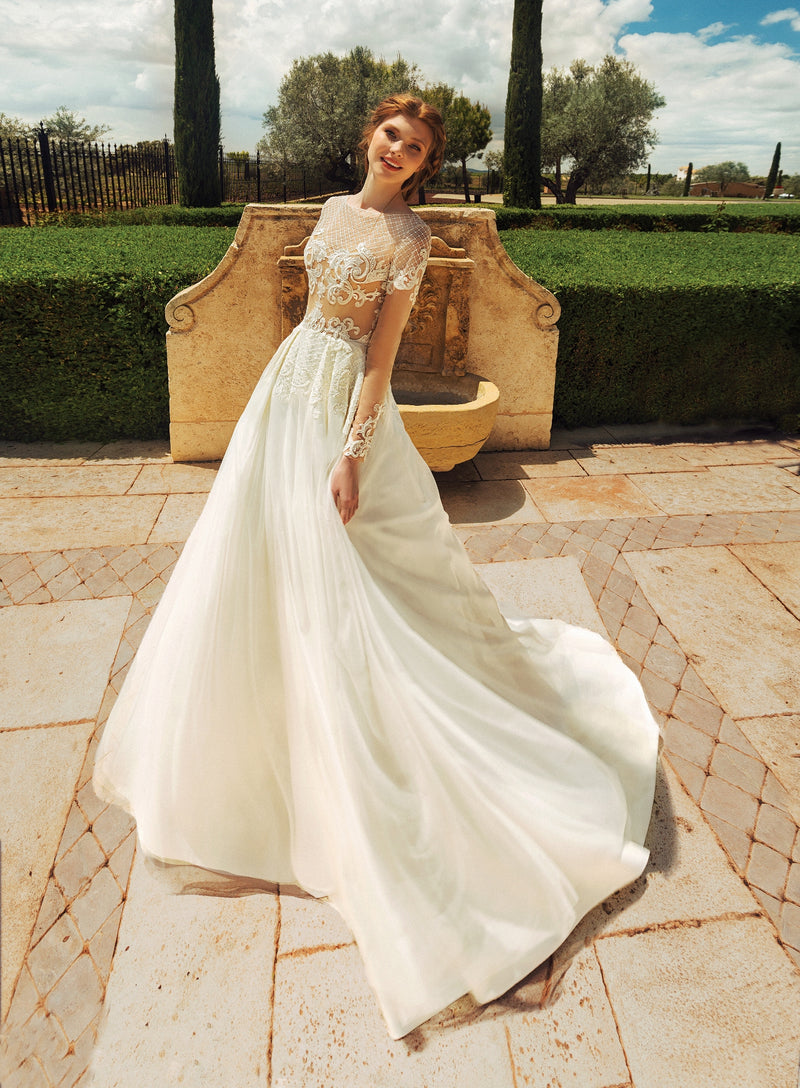 Sheer Long Sleeves A-Line Wedding Gown HAREM's Brides Sheer Long Sleeves A-Line Wedding Gown HAREM's Brides